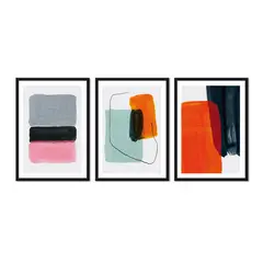 ALCUADRADO - Cuadros Set Triple Abstracto Naranjo Gris Negro