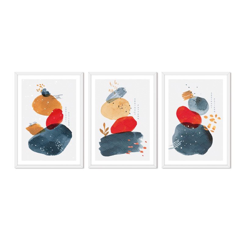 ALCUADRADO - Cuadros Set Triple Abstracto Piedras Colores Blanco Alcuadrado