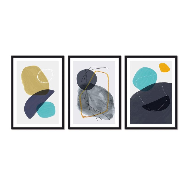 ALCUADRADO - Cuadros Set Triple Abstracto Cyan Gris Negro Alcuadrado
