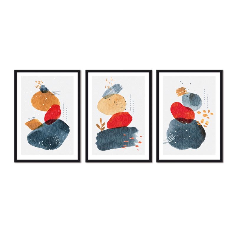 ALCUADRADO - Cuadros Set Triple Abstracto Piedras Colores Negro Alcuadrado