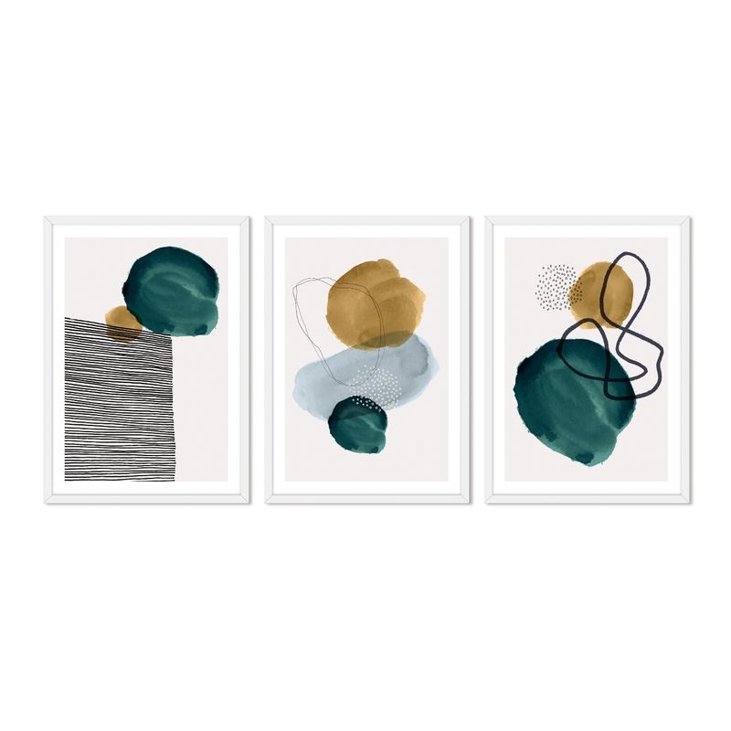 ALCUADRADO - Cuadros Set Triple Abstractos Verde Cyan Blanco Alcuadrado
