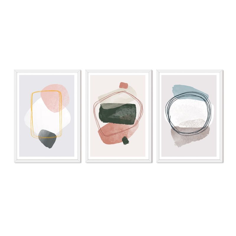 ALCUADRADO - Cuadros Set Triple Abstracto Beaige Blanco Alcuadrado