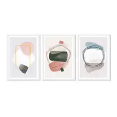 ALCUADRADO - Cuadros Set Triple Abstracto Beaige Blanco