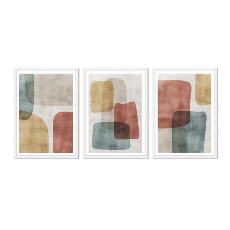 ALCUADRADO - Cuadros Set Triple Abstracto Piedras Blanco Alcuadrado