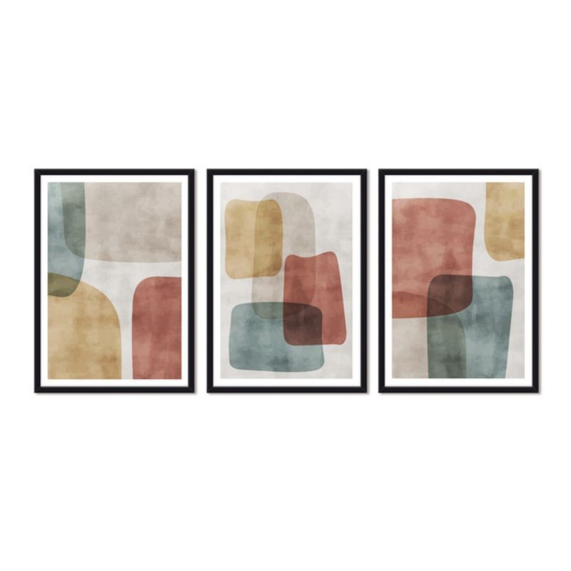 ALCUADRADO - Cuadros Set Triple Abstracto Piedras  Negro Alcuadrado