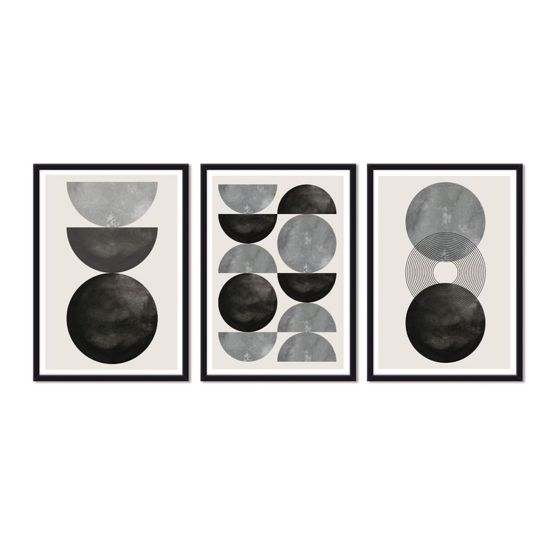 ALCUADRADO - Cuadros Set Triple Abstracto Luna Negro Alcuadrado