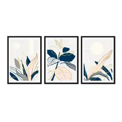 ALCUADRADO - Cuadros Set Triple Plantas Minimal Negro