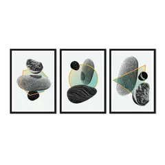 ALCUADRADO - Cuadros Set Triple Abstracto Piedras Lunares Negro