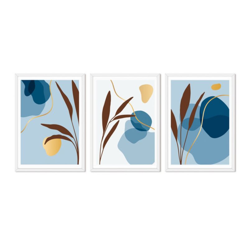 ALCUADRADO - Cuadros Set Triple Abstracto Plantas Blanco Alcuadrado