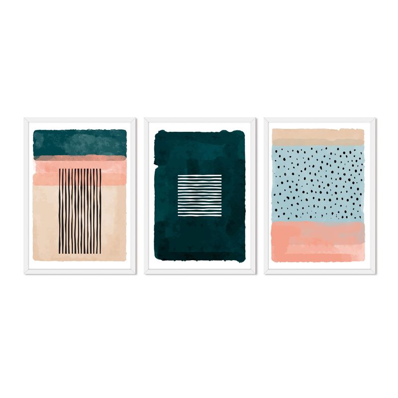 ALCUADRADO - Cuadros Set Triple Abstracto Petroleo Blanco Alcuadrado