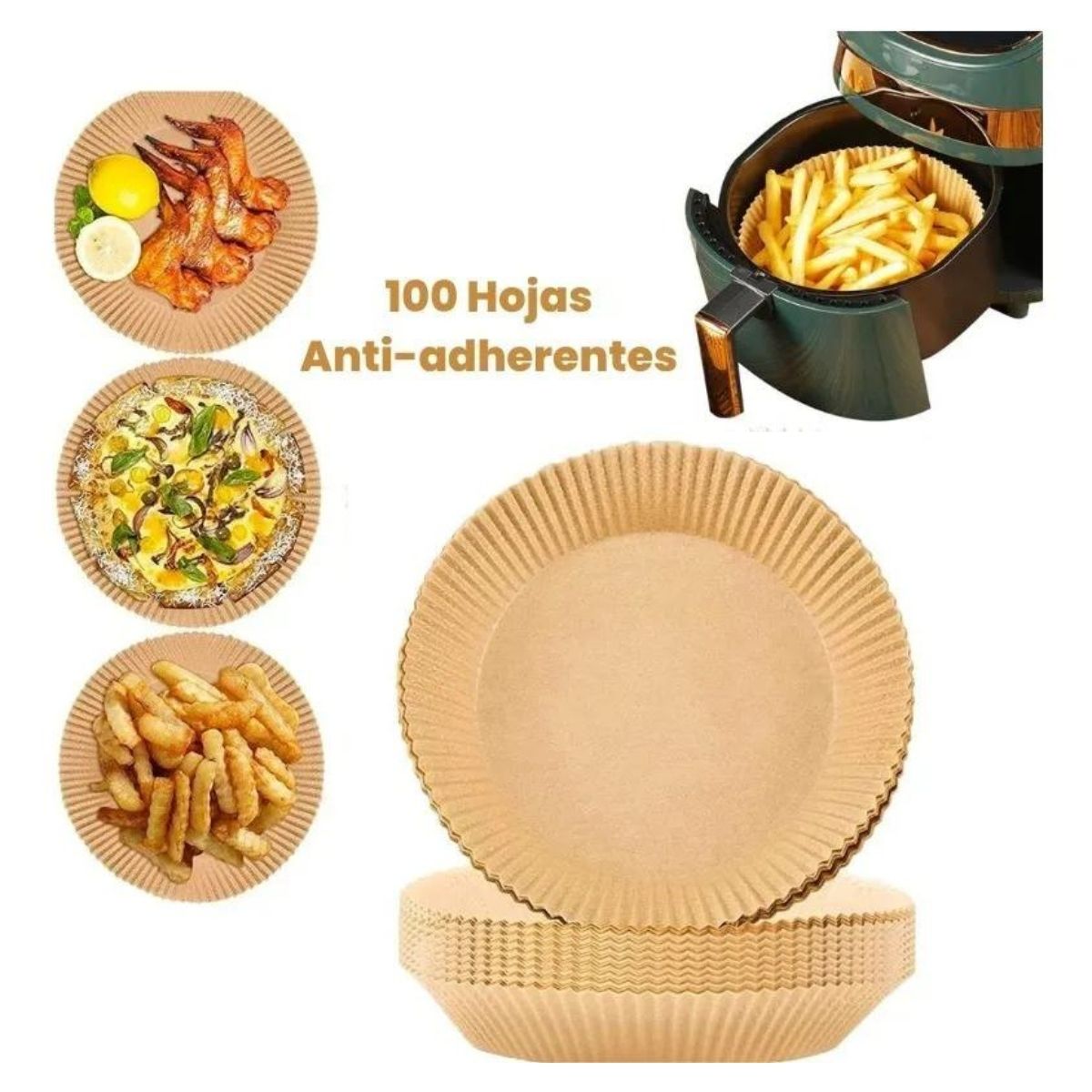 GENERICO - 100 Platos Papel Airfryer Forro Anti-adherente Freidora Aire