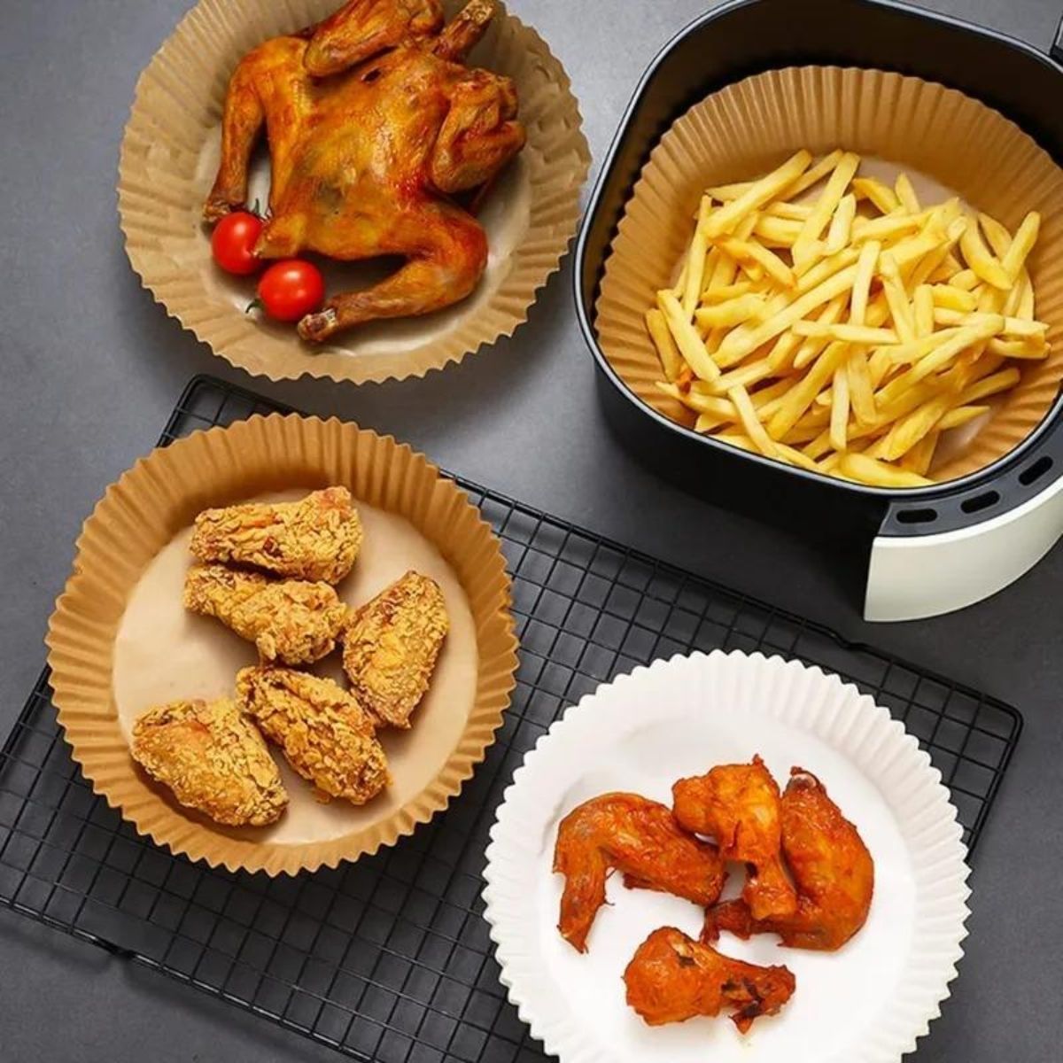 GENERICO - 100 Platos Papel Airfryer Forro Anti-adherente Freidora Aire