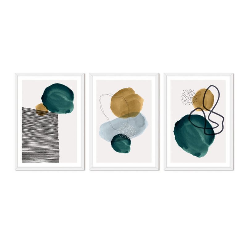 ALCUADRADO - Cuadros Set Triple Abstractos Verde Cyan Negro Alcuadrado