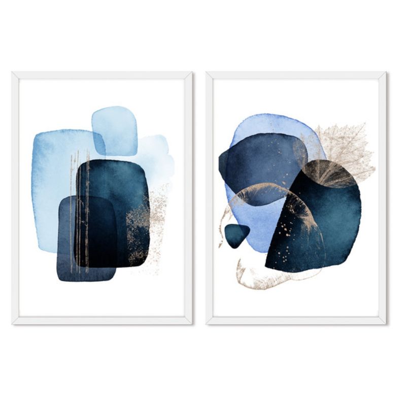 ALCUADRADO - Cuadros Set Dobles Piedras Azules Blanco Alcuadrado