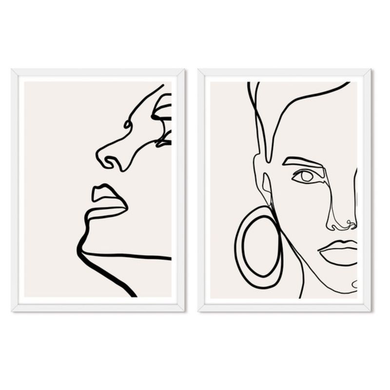 ALCUADRADO - Cuadros Set Dobles Mujer Minimal Rostro Blanco Alcuadrado