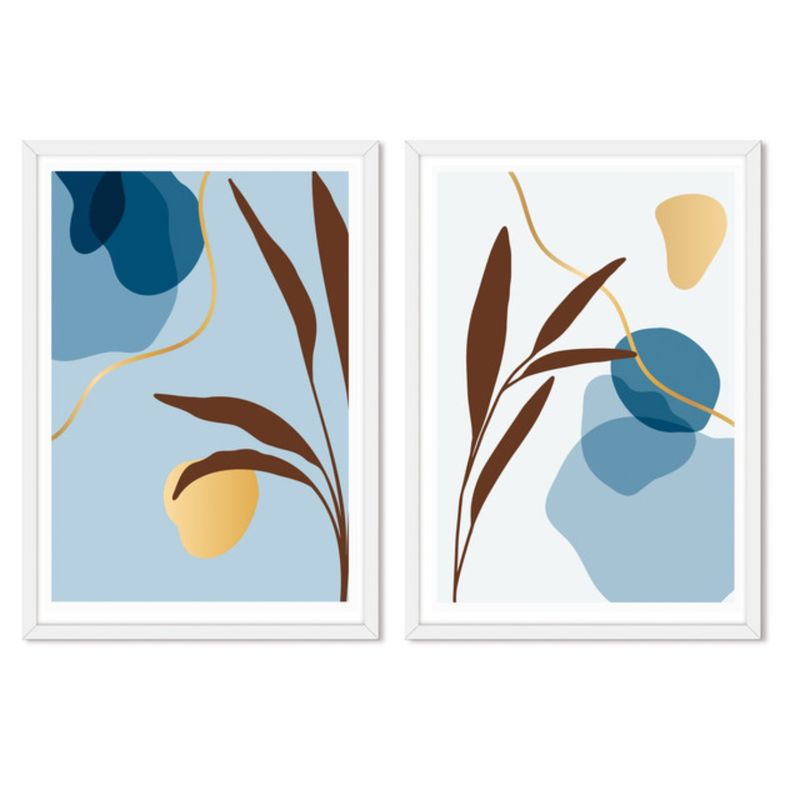 ALCUADRADO - Cuadros Set Dobles Dibujo Plantas Blanco Alcuadrado
