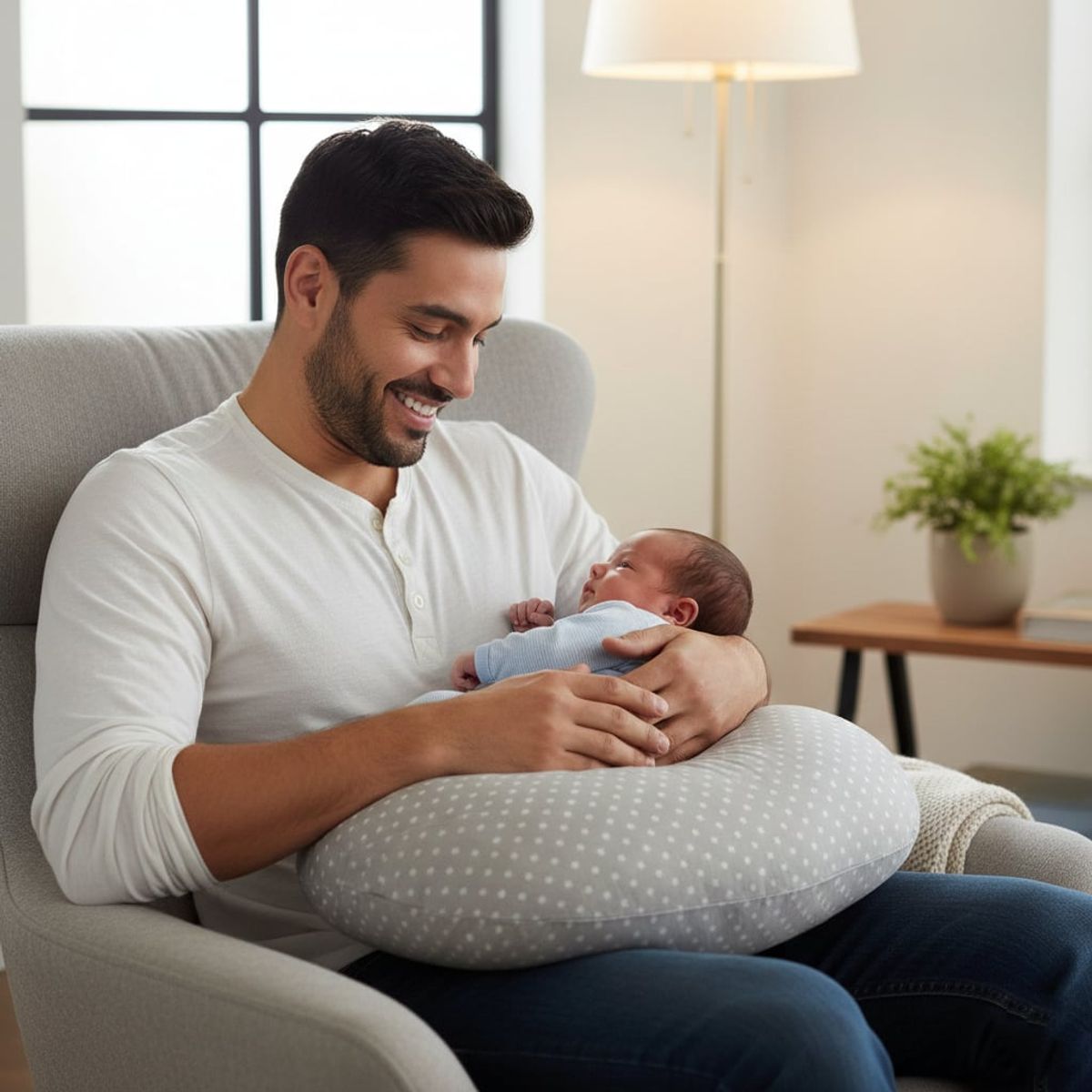 INFANTI - Cojín de Lactancia Alimentación INFANTI Gris Estrellas