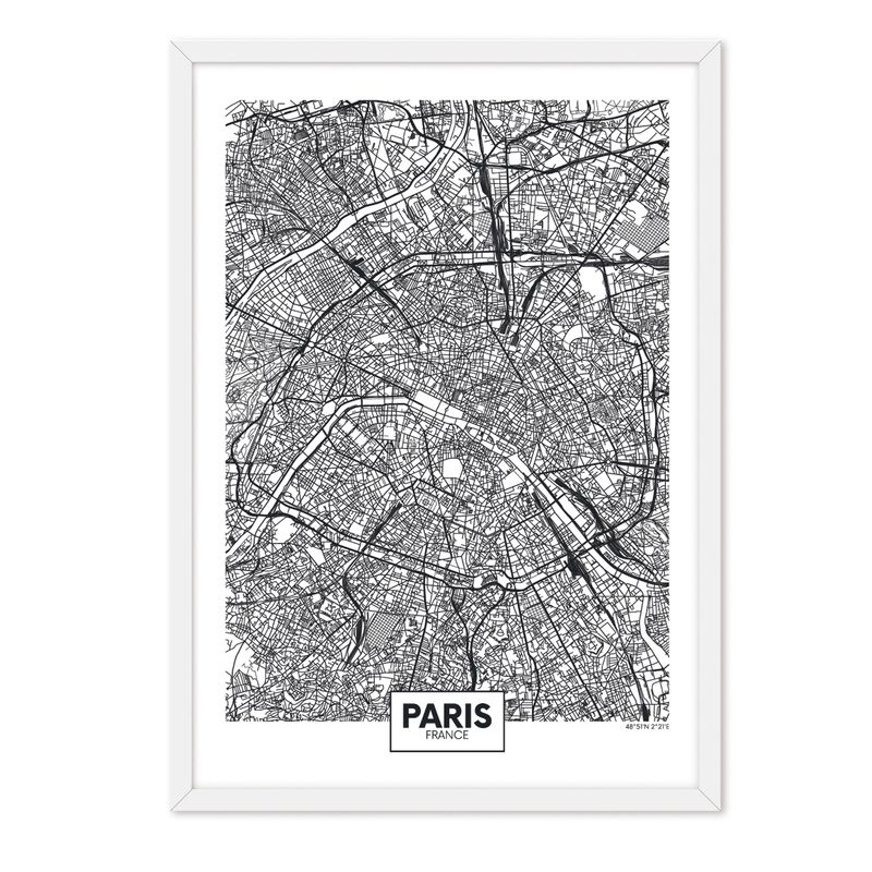ALCUADRADO - Cuadro Individual Mapa Paris Blanco Alcuadrado