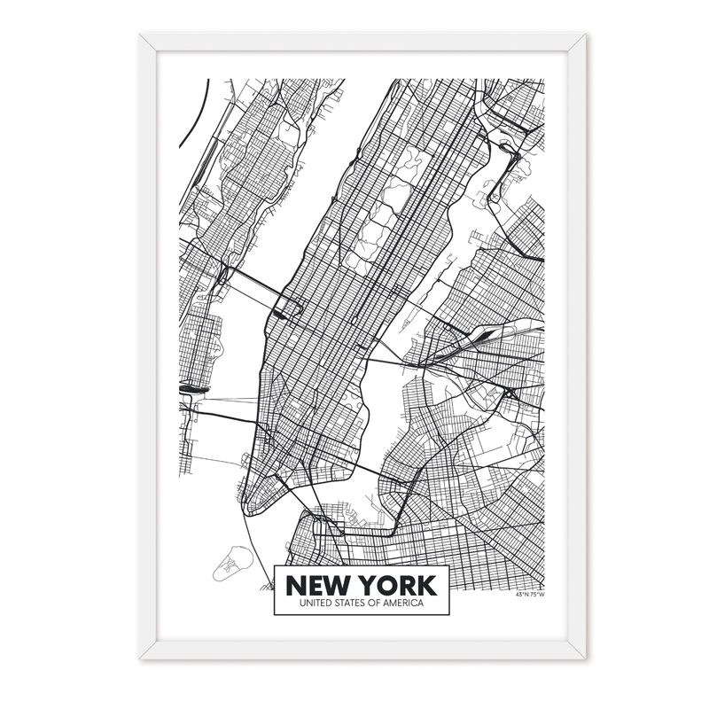 ALCUADRADO - Cuadro Individual Mapa New York Blanco Alcuadrado