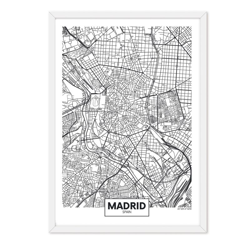 ALCUADRADO - Cuadro Individual Mapa Madrid Blanco Alcuadrado