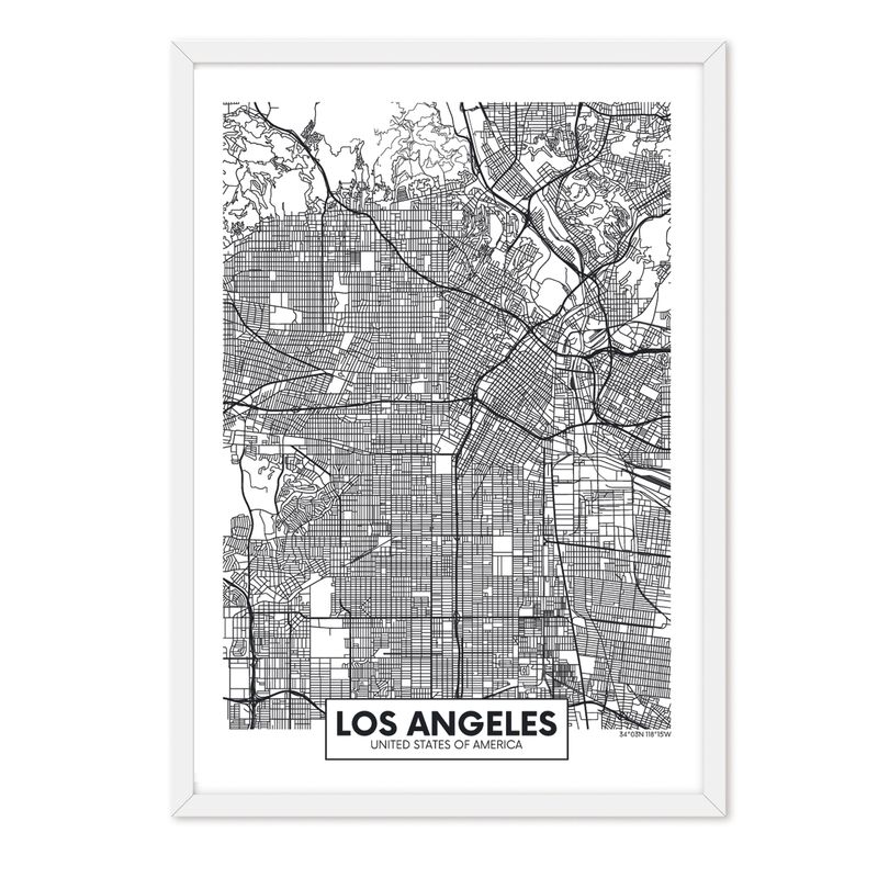 ALCUADRADO - Cuadro Individual Mapa Los Angeles Blanco Alcuadrado