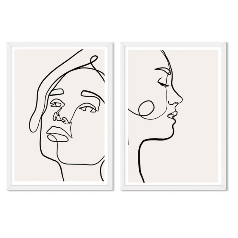 ALCUADRADO - Cuadros Set Dobles Mujer Rostro Blanco Alcuadrado