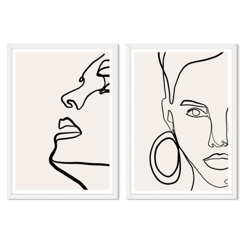 ALCUADRADO - Cuadros Set Dobles Mujer Minimal Rostro Blanco Alcuadrado