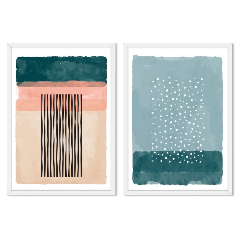 ALCUADRADO - Cuadros Set Dobles Abstracto Calida Lluvia Blanco Alcuadrado