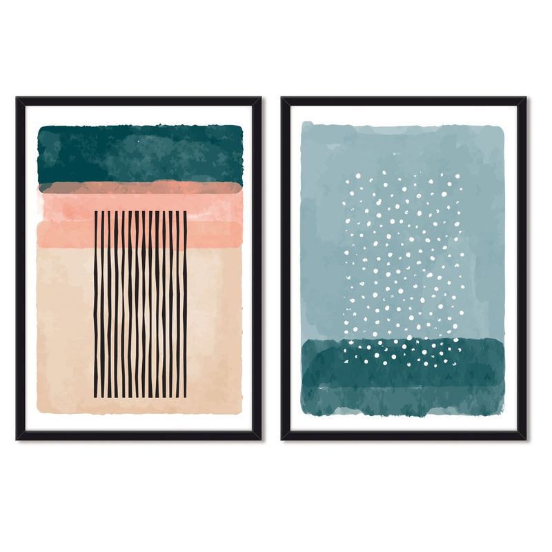 ALCUADRADO - Cuadros Set Dobles Abstracto Calida Lluvia Negro Alcuadrado