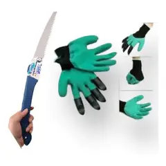 GENERICO - Kit Jardinería Serrucho Plegable Guante Impermeable Garra