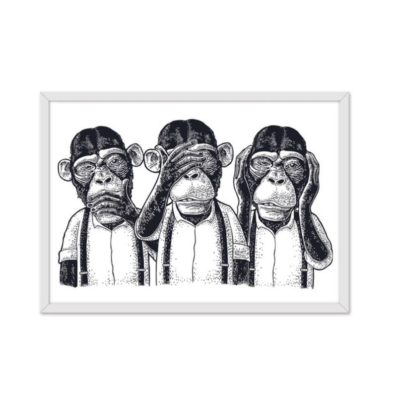 ALCUADRADO - Cuadro Individual Monkey Por Tres Blanco Alcuadrado