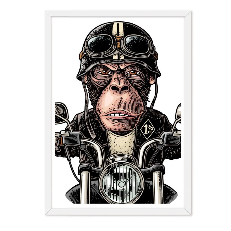 ALCUADRADO - Cuadro Individual Monkey Moto Negra Blanco Alcuadrado