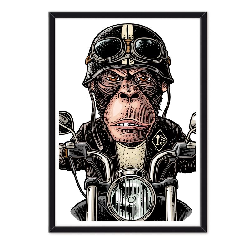 ALCUADRADO - Cuadro Individual Monkey Moto Negra Negro Alcuadrado
