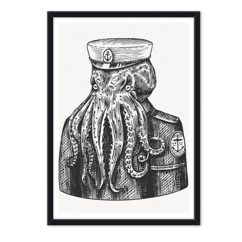 ALCUADRADO - Cuadro Individual Marinero Pulpo Negro Alcuadrado