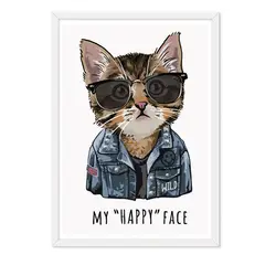 ALCUADRADO - Cuadro Individual Gato Happy Blanco