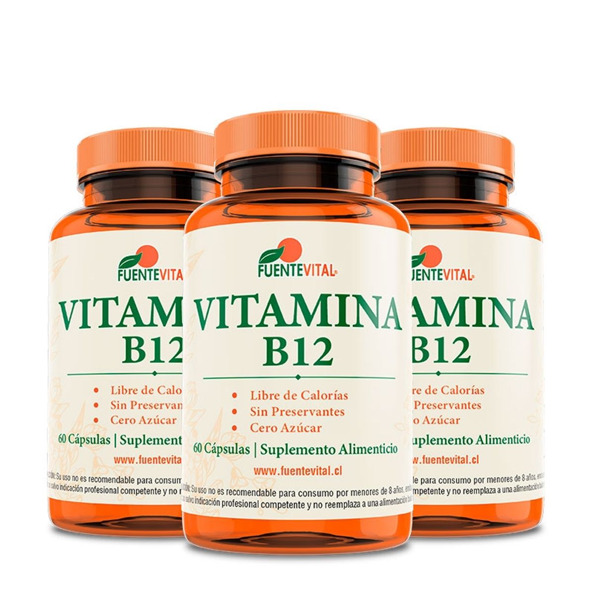 FUENTEVITAL - Vitamina B12 Fv 180 Capsulas Vegetales 3 Frascos 3x60 Caps