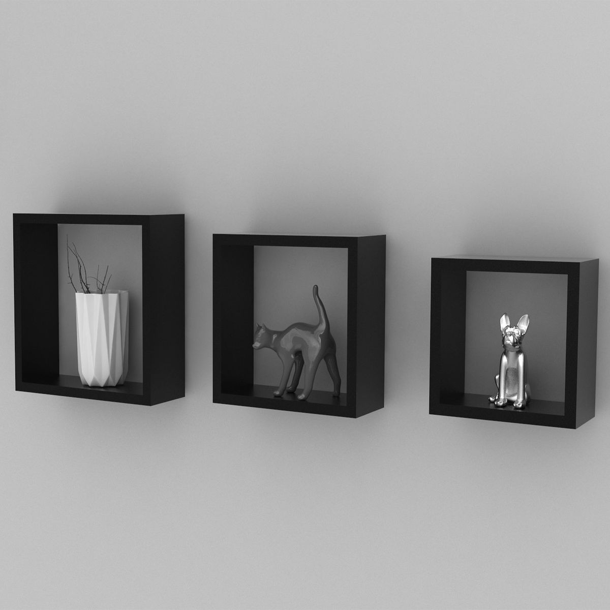 BRASFORMA - Kit 3 Repisas cubos Flotantes  28-24-20cm  Negro - NCH3P Braforma
