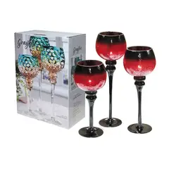 GENERICO - JUEGO 3 COPAS CANDELABRO ROJO CRAQUELADO