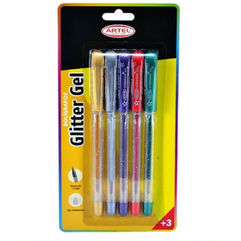 ARTEL - Boligrafos Glitter Gel 5 Colores Artel