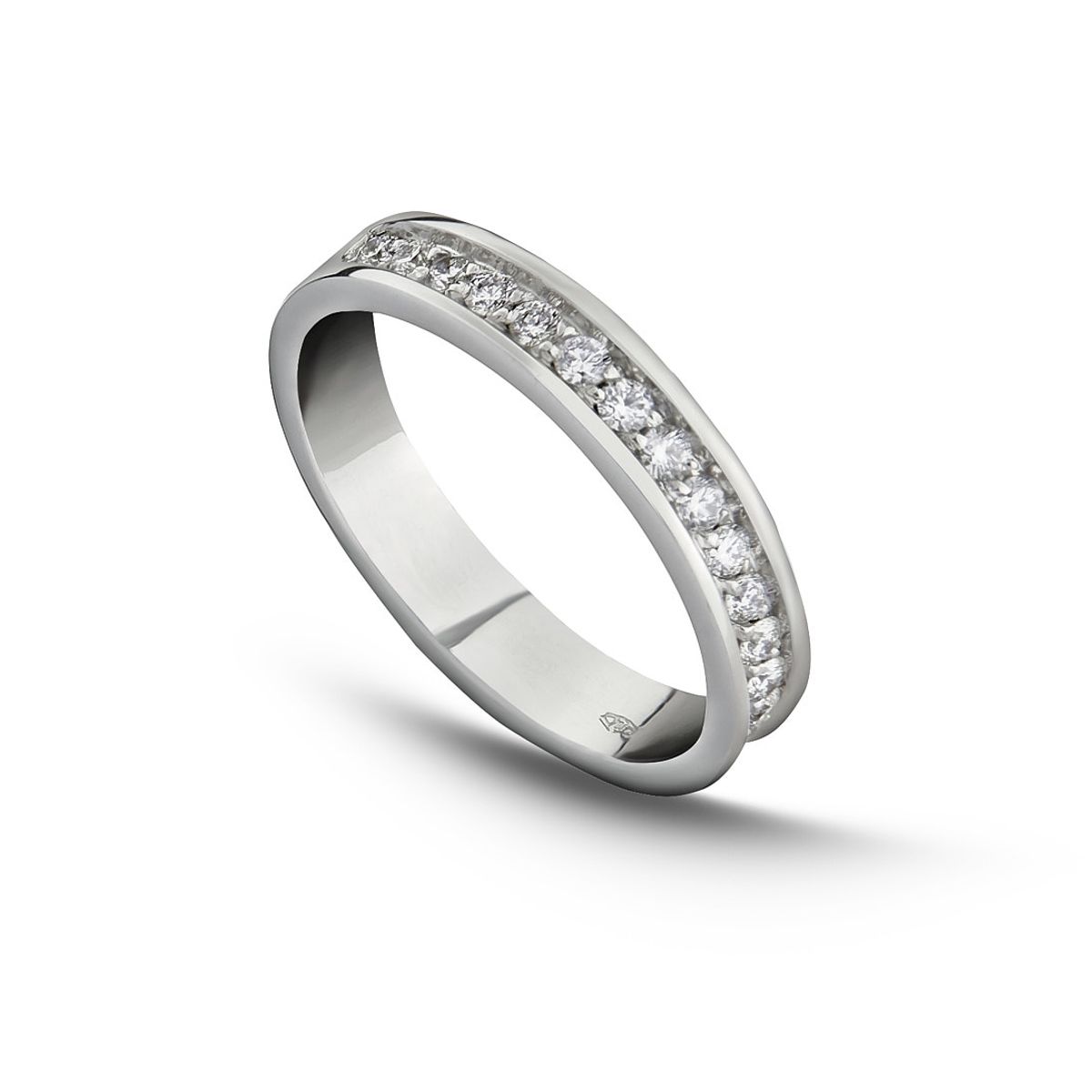 MIA JOYAS - Anillo Compromiso Medio Cintillo Oro Blanco 18K con Diamantes