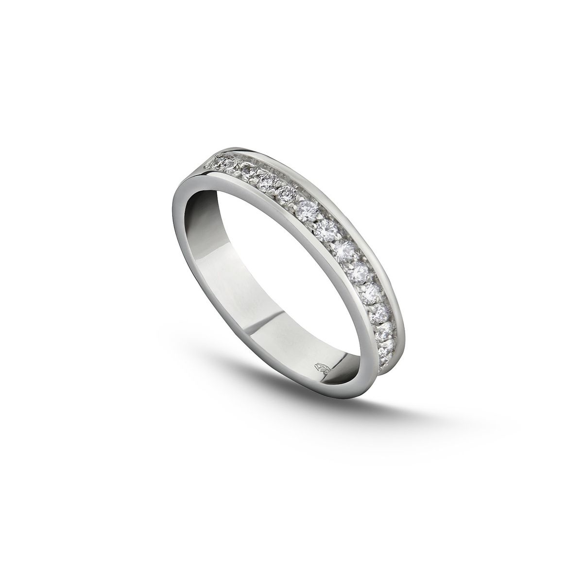 MIA JOYAS - Anillo Compromiso Medio Cintillo Oro Blanco 18K con Diamantes