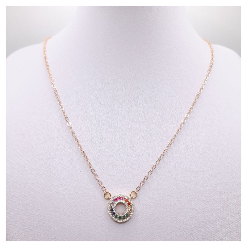 CAT JOYAS - Cadena enchapada en oro con colgante con circones de colores