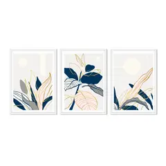 ALCUADRADO - Cuadros Set Triple Plantas Minimal Blanco