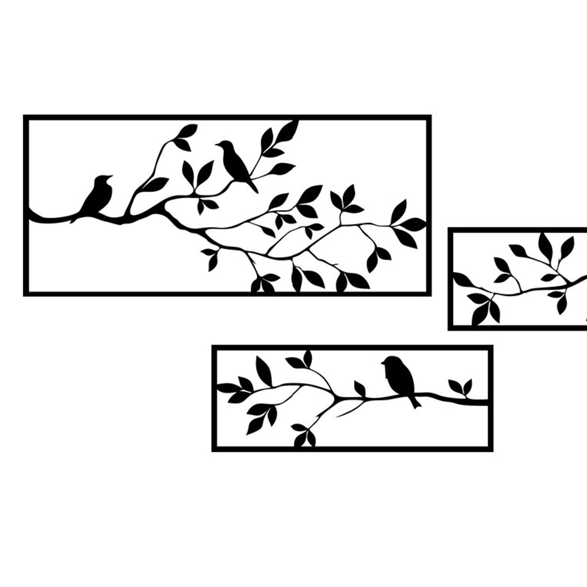 GENERICO - Cuadros Ramas Con Pájaros Pack 3ud