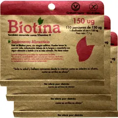 DULZURA NATURAL - 3 PACK BIOTINA PURA EN POLVO 150 ug - 3 MESES DE USO