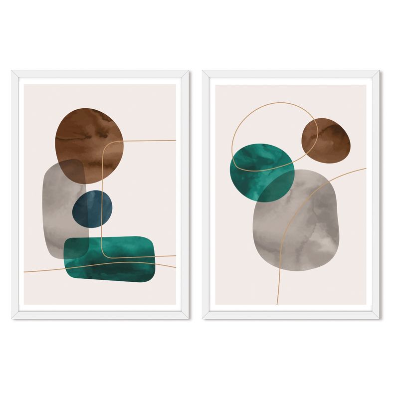 ALCUADRADO - Cuadros Set Dobles Abstracto Piedras  Blanco Alcuadrado