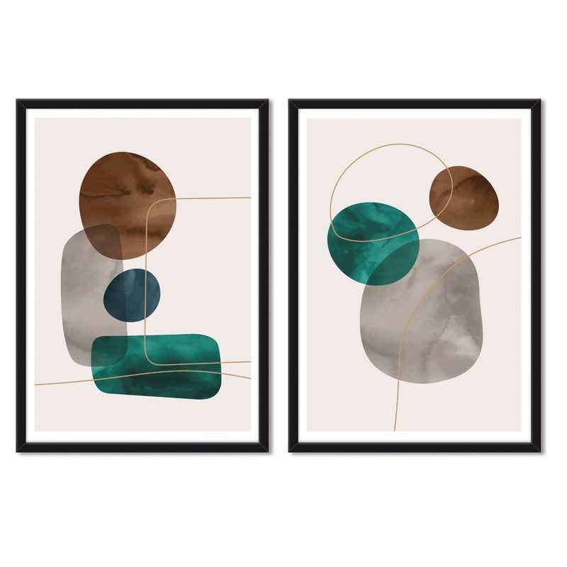 ALCUADRADO - Cuadros Set Dobles Abstracto Piedras  Negro Alcuadrado