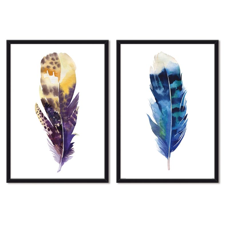 ALCUADRADO - Cuadros Set Dobles Plumas Negro Alcuadrado