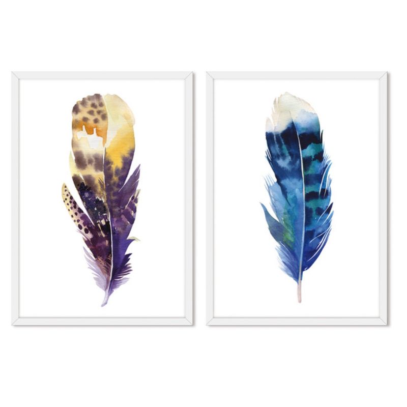 ALCUADRADO - Cuadros Set Dobles Plumas Blanco Alcuadrado
