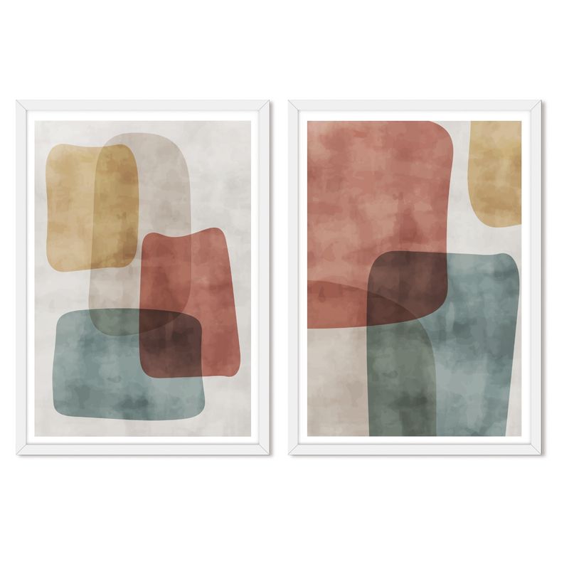 ALCUADRADO - Cuadros Set Dobles Abstracto Piedras Blanco Alcuadrado